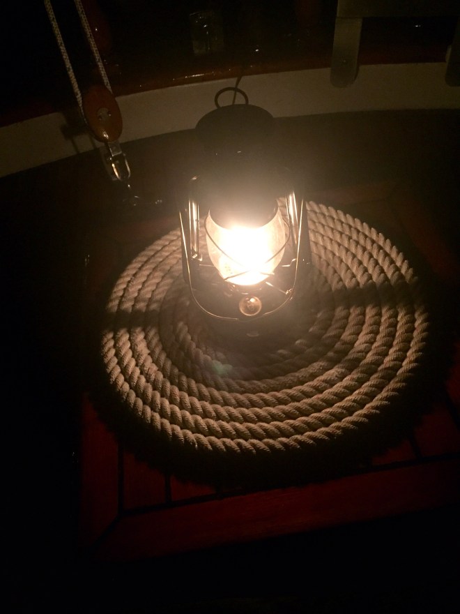 Jim's Dietz kerosene lantern that lights up our evenings in the cockpit!