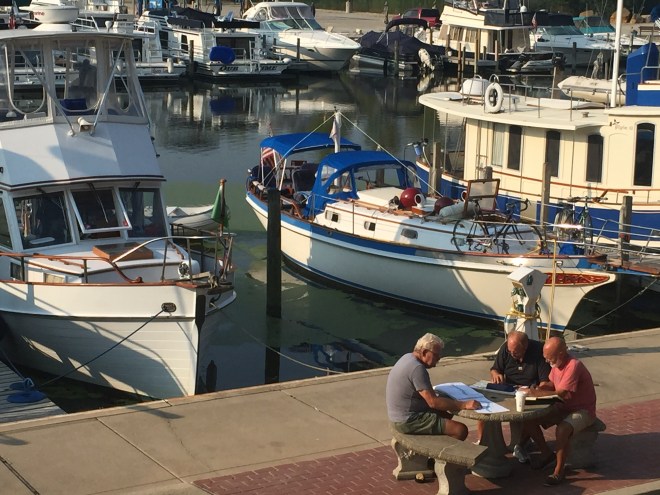 Jim and Ron receiving early morning advice from a seasoned river captain.