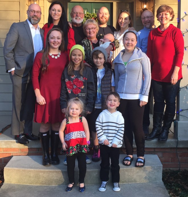 Our family Christmas picture on Pat and Heather's front porch.